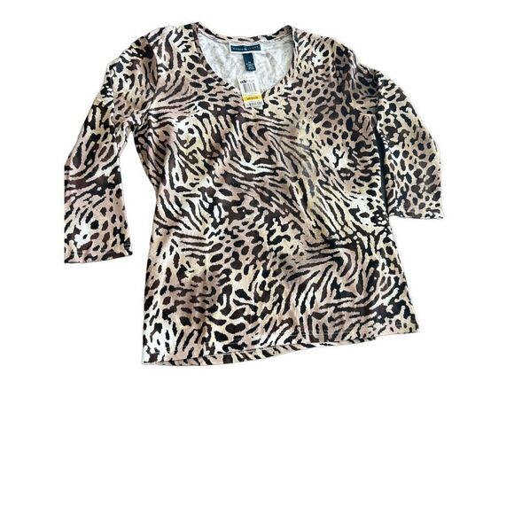 Karen Scoot Animal Leopard Print 3/4 Sleeves Blouse NWT - Picture 1 of 4
